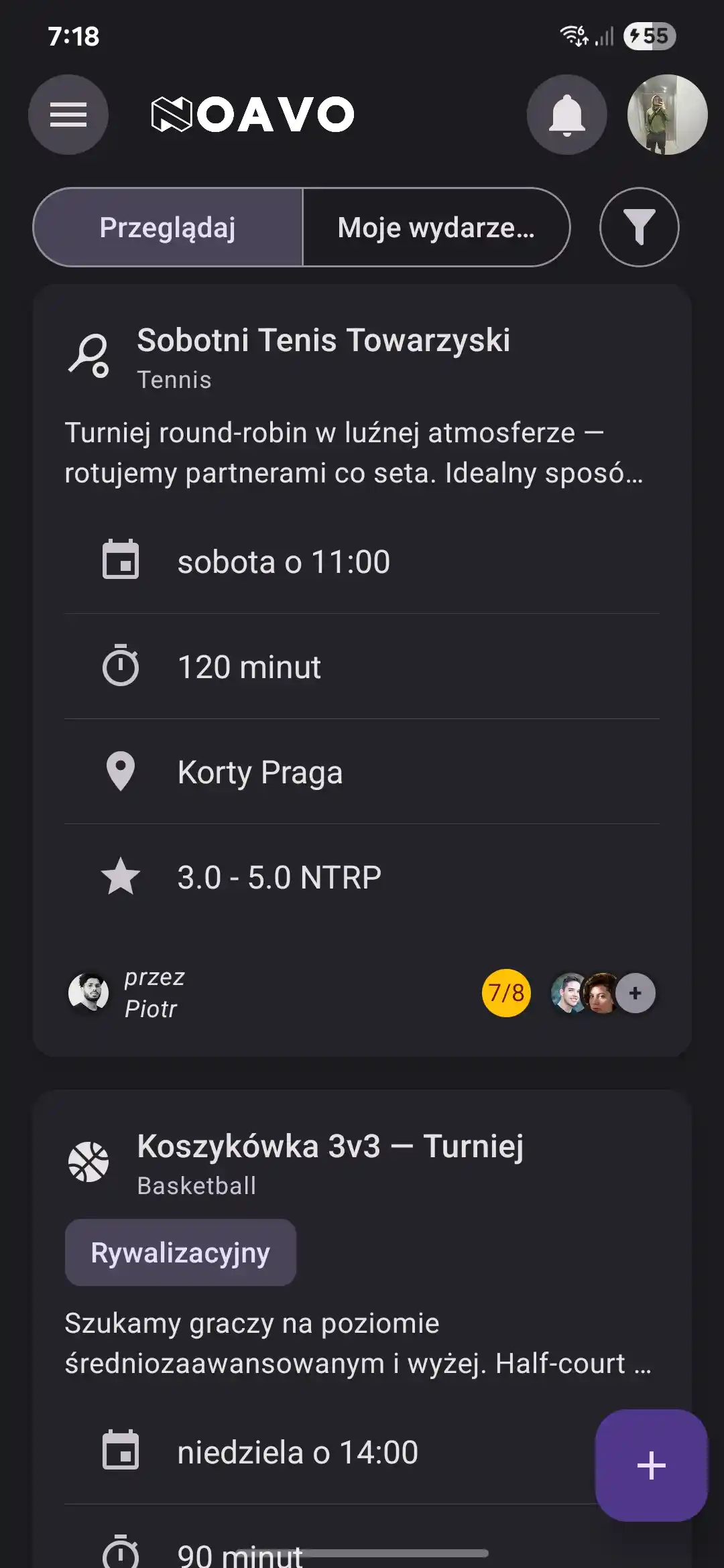 Group events screen